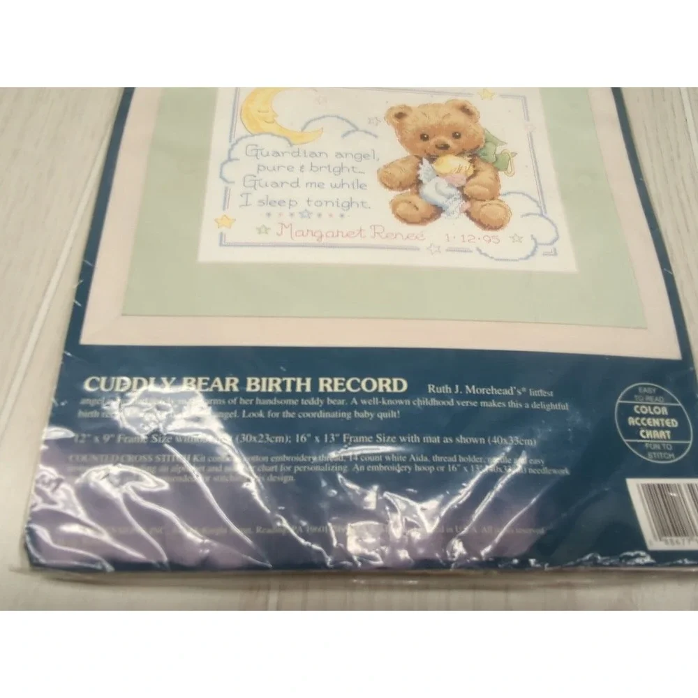 Sunset Cuddly Bear Birth Record Counted Cross Stitch Kit Ruth Morehead